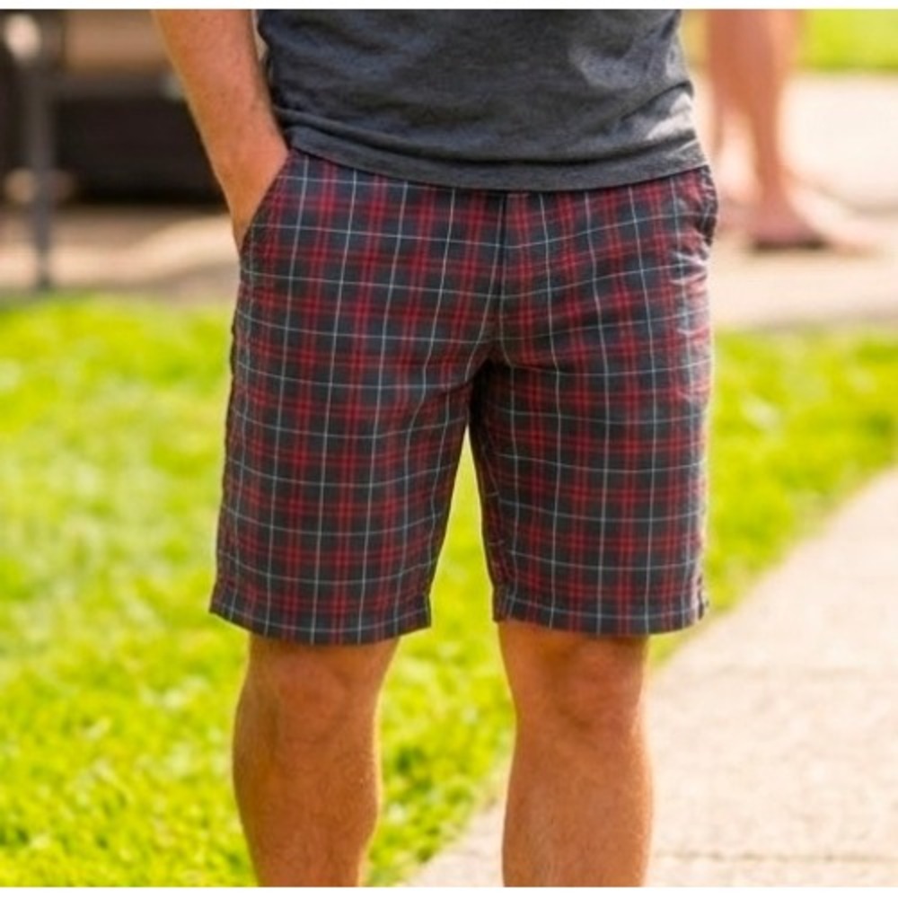 American Eagle Mens Classic Length Plaid 9.5" Shorts Red Blue White Size 33 New